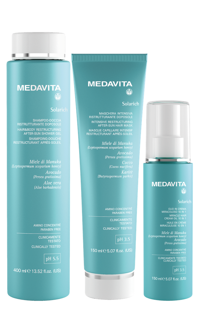 Medavita Solarich Kit 2025  3 Products: Shampoo&amp;Shower - Mask - Miracle 10 in 1- Bag